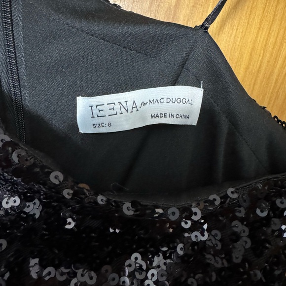 Black Sequined One Shoulder Bishop Sleeve Trumpet Gown - Picture 6 of 9